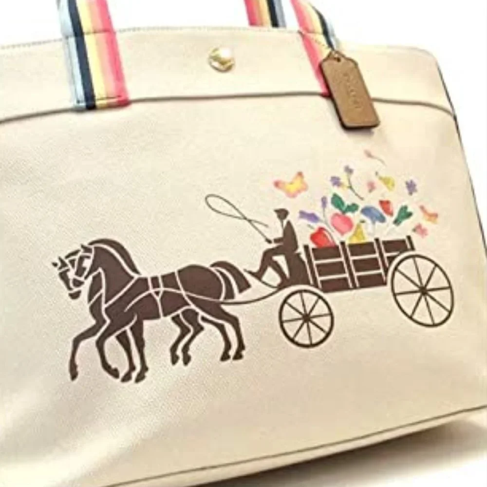 Coach Tote With Dreamy Veggie Horse And Carriage Natural Multi - Picture 6 of 16
